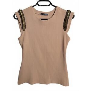 Alexander McQueen Sleeveless Beige Top with Beaded Shoulder Detail